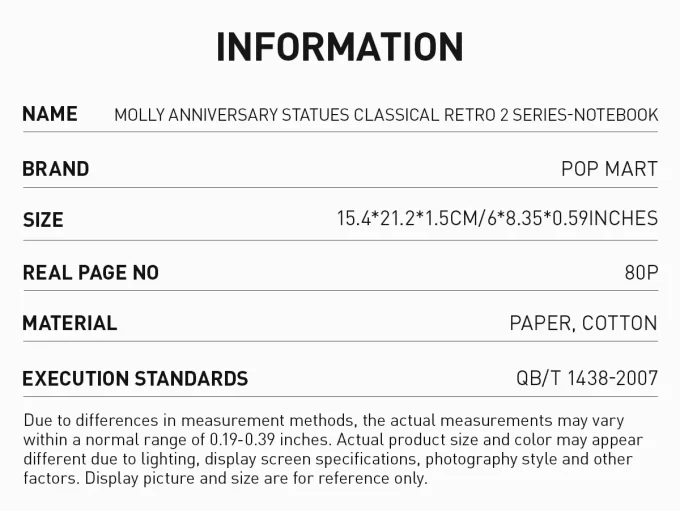 MOLLY Anniversary Figures Classical Retro 2 Series – Zápisník