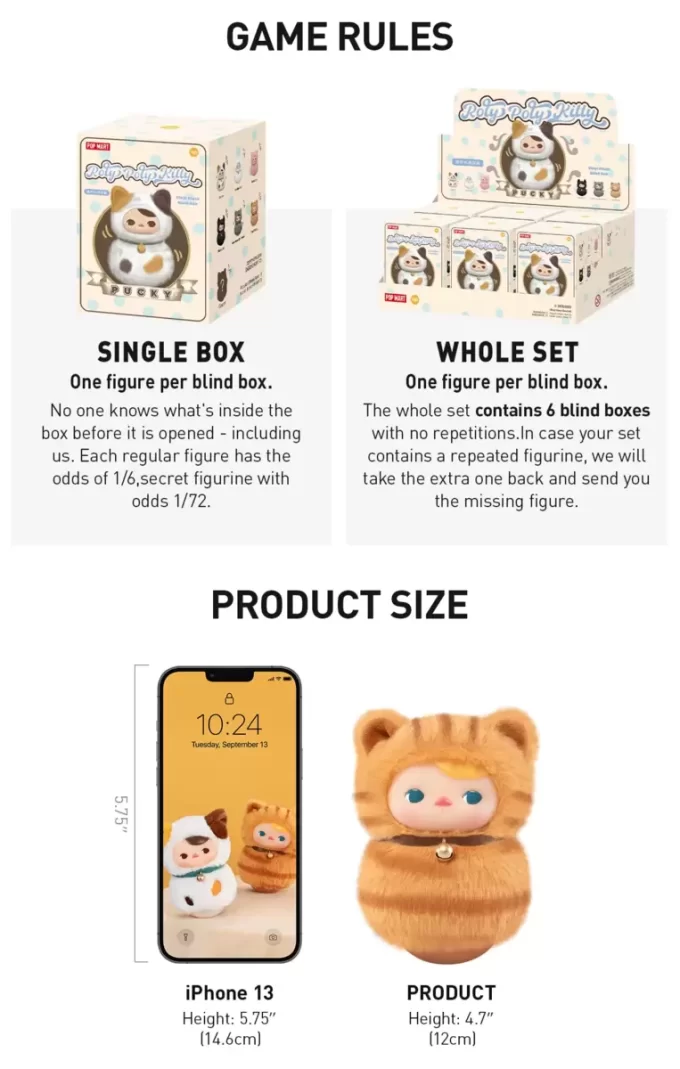 PUCKY Roly-Poly Kitty Series – vinylová plyšová roleta